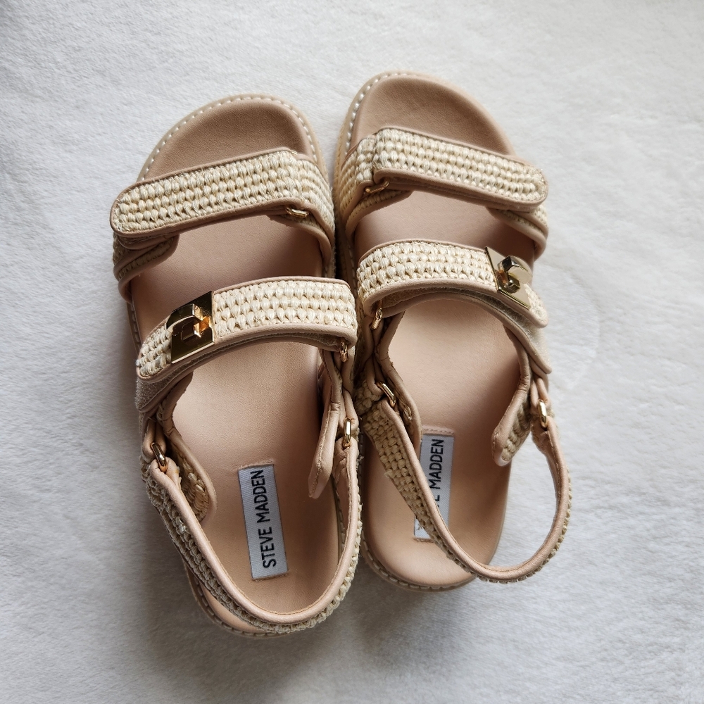 NEW!Steve Madden Woven Platform Sandals w Gold SIZE 7 - Picture 2 of 12